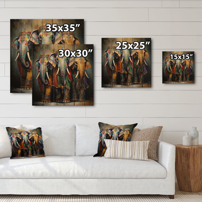 «Kaydin Asian Art», éléphants thaïlandais sur bois, impression sur bois, H 15 po x l 15 po x P 0,78 po