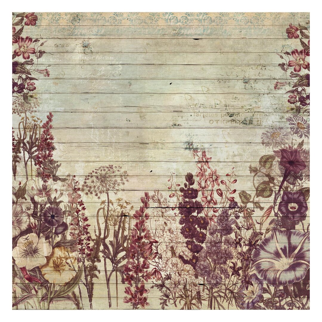 Matt Fototapete Vintage Blumen Holzoptik 1,92 m x 192 cm