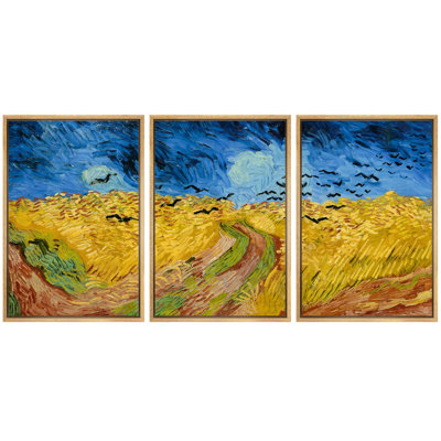 «Golden Harvest Rich Wheat Fields Under Swirling Skies Nature Wilderness Illustration Decor», 3 pièces