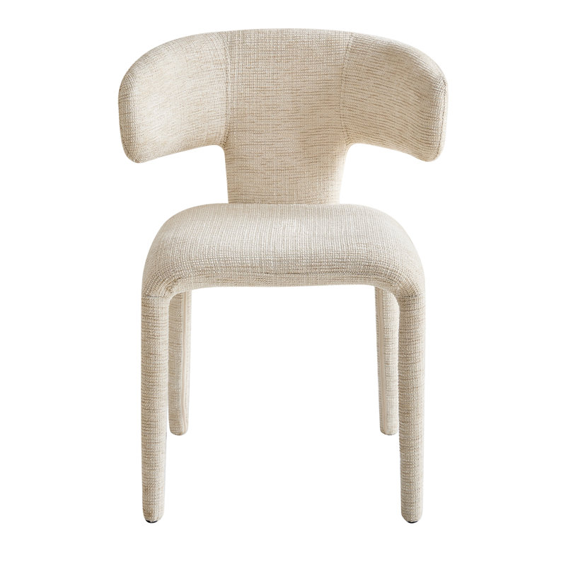 Modern Upholstered Dining Chairs, Curved Back Linen Fabric Side Chairs With Integrated Metal Legs, Beige, 4