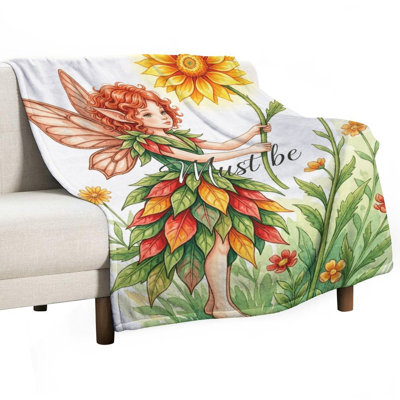 Fairy With Leaf Dres Luxury Flannel Throw Blanket, Soft Warm Fuzzy Blanket for Living Room Sofa Bed Home Decor