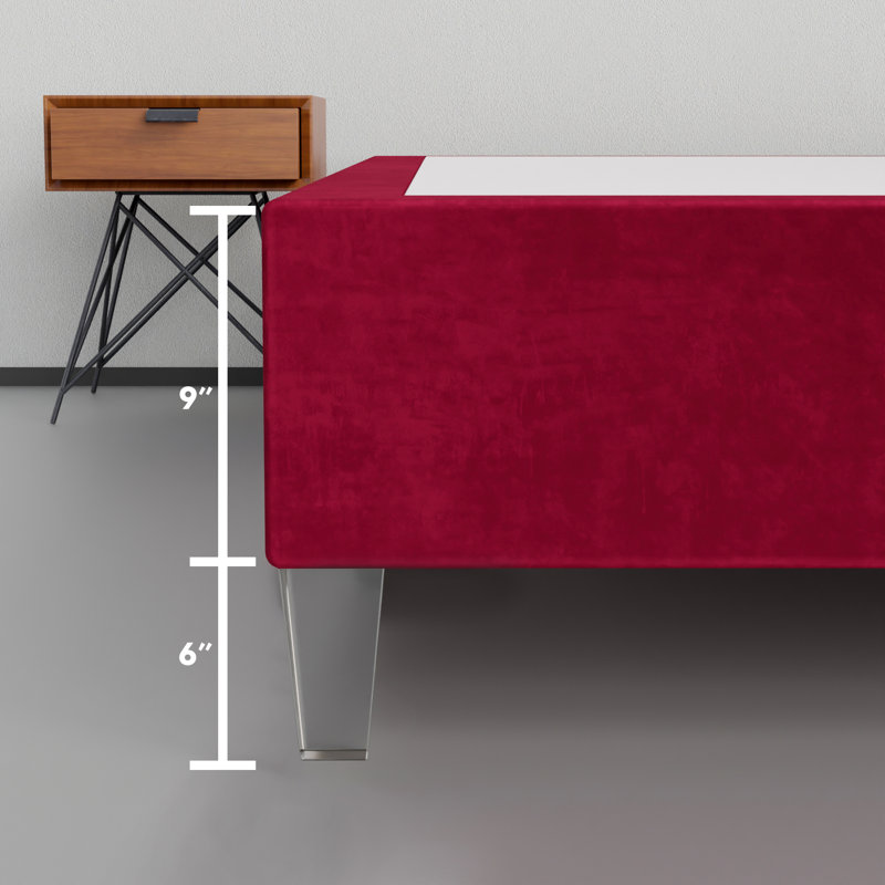 14-Inch Premium Kauly Material Wood Bed Frame, Comfortable Foundation with Acrylic Legs, California King, Burgundy