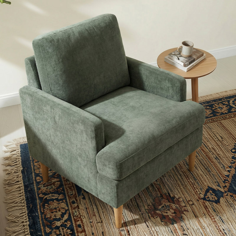 Chaise d'appoint avec pieds en bois massif, Chenille verte