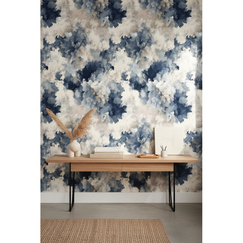 Floral Wallpaper Blue Abstract Removable Wall Decor