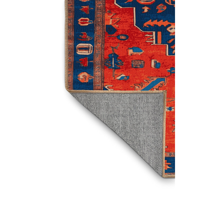 Tapis rouge Tabriz lavable à la machine, Carré 5 pi