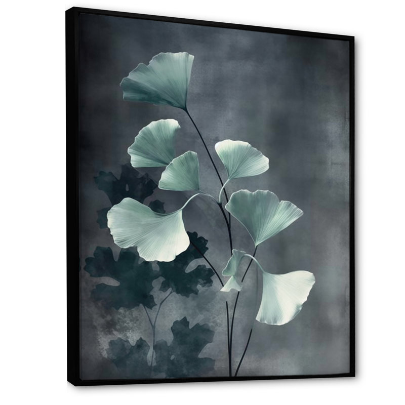 Feuillage vert et fleurs sur toile, H 20 po x l 12 po x P 1 po, Cadre flottant noir
