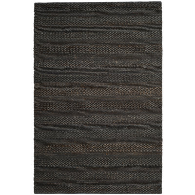 Paucar Natural Fiber Hand Woven Jute/Cotton Solid Color Rug in Charcoal Gray