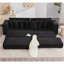 Canapé modulaire en L 110,75 po, canapé modulaire en velours côtelé, avec porte-gobelet mobile, porte-gobelets, 8 coussins décoratifs, poche latérale, déplier en lit, noir-2123650623