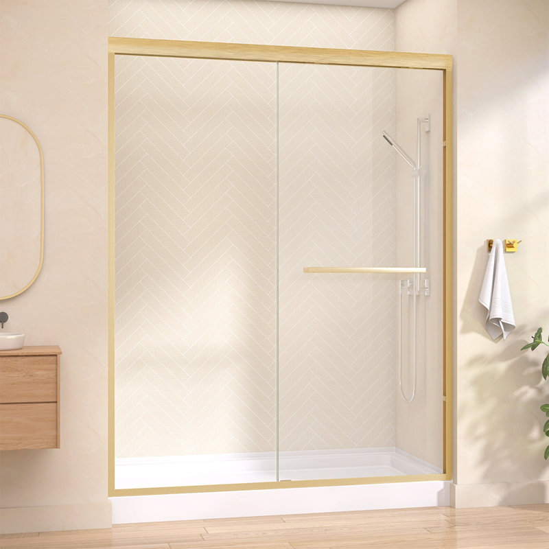 56" - 60'' W X 75'' H Double Sliding Shower Door Semi-frameless Bypass Door Alcove Aluminum Door with Clear Tempered Glass