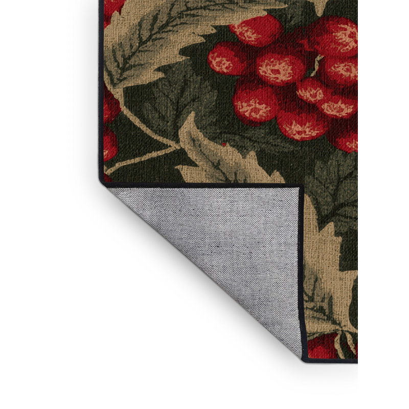 Washable Mulberry Red Fruits Area Rug, Rectangle 7' x 9'