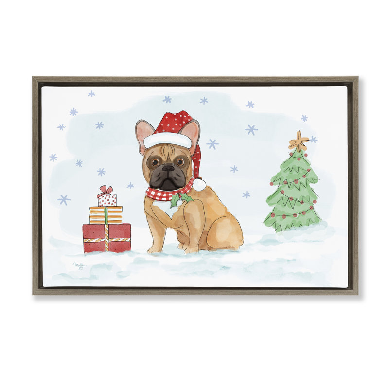 «Holiday Dog in Snow Canvas» par Mollie B., Cadre flottant orme Montalcino, H 17 po x l 25 po