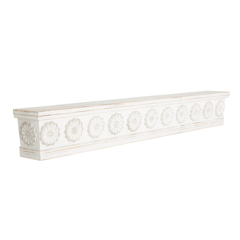 Cole And Grey Wooden Floral Wall Shelf With Brown Distressing, 10"H x 72"W x 8"D
