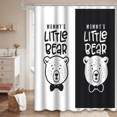 Mommy Little Bear Cartoon Lettering Shower Curtain with 12 Hooks