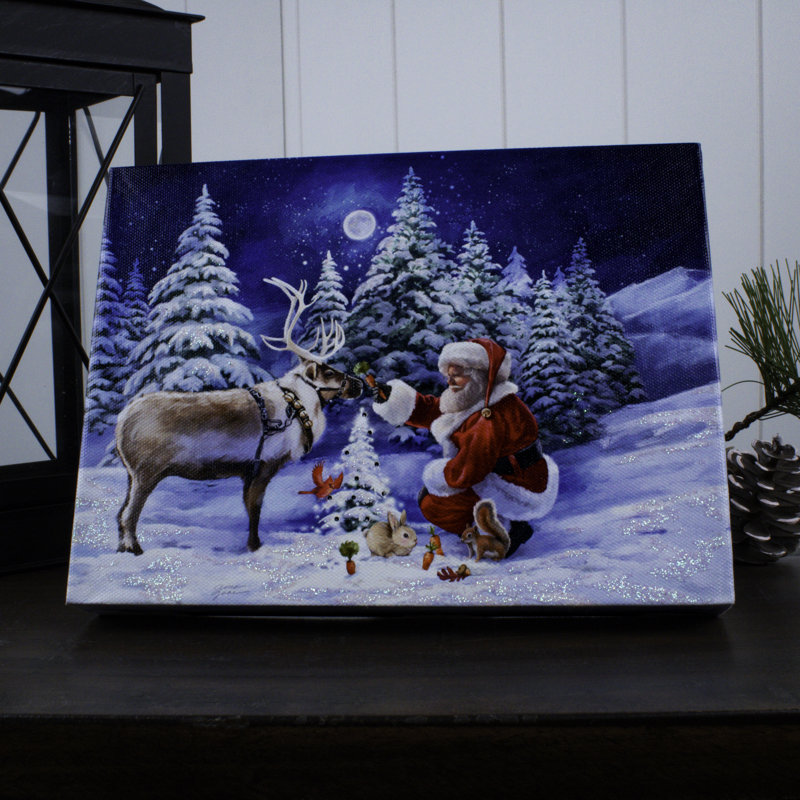 Père Noël et amis, toile de table éclairée 8 x 6