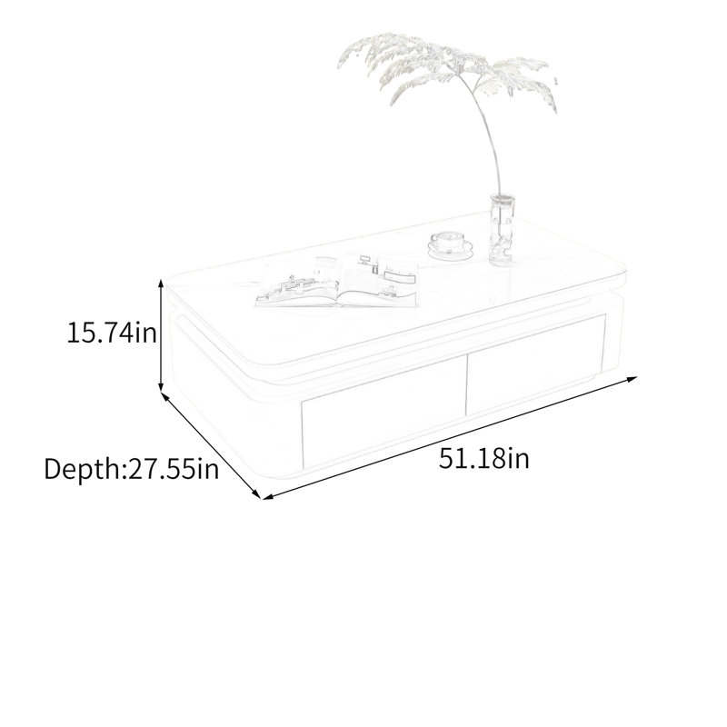 Table basse légère avec tiroir Light, Blanc, H 15,74 po x L 51,18 po x l 27,55 po, Blanc / gris clair