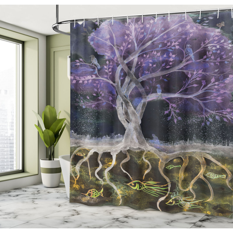 Ensemble de rideau de douche Tree of Life + crochets, H 69 po x l 105 po