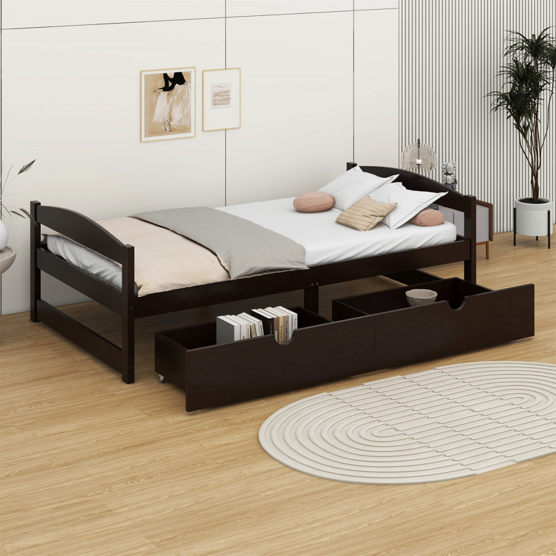 Lit plateforme avec deux tiroirs, Espresso