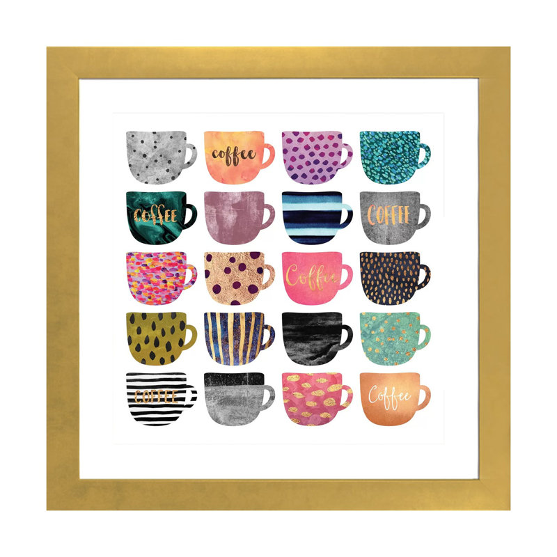 " Pretty Coffee Cups " by Elisabeth Fredriksson, 16" H x 16" W x 1" D, Gold Paper
