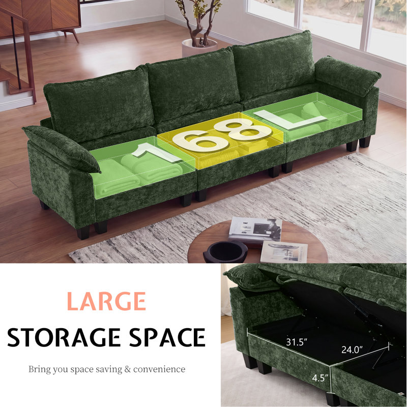 Canapé modulaire de 118 po avec rangement, canapé U Cloud Comfy avec repose-pieds et coussins décoratifs, canapé-lit modulaire en chenille pour salon, chambre à coucher