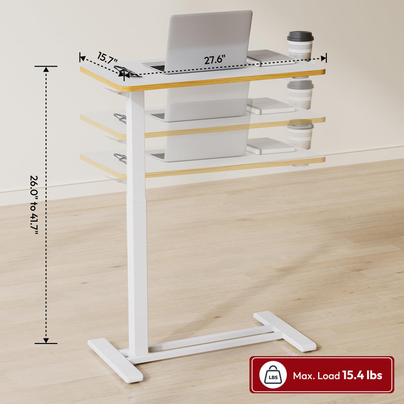 White Adjustable Medical Overbed Laptop Table with Casters