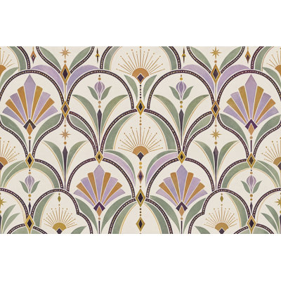 Papier peint floral géométrique Art Deco Fan Motif