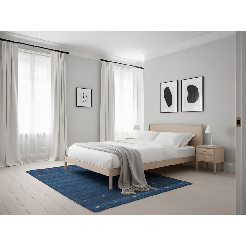 Tapis contemporain bleu foncé, Rectangle 5 pi x 7 pi