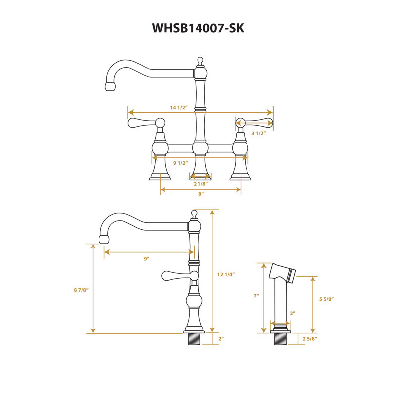 Whitehaus Collection Lead-Free Solid Stainless Steel Bridge Faucet with a Long Traditional Spout, Lever Handles and Side Spray