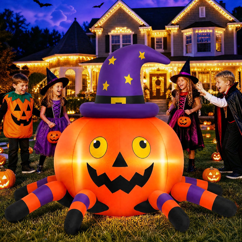 Citrouille d'araignée gonflable de 1,9 m avec lumières DEL pour la décoration extérieure de l'Halloween