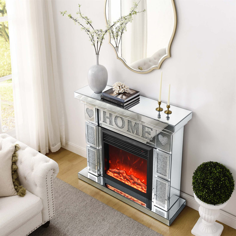 Armoire de foyer en acrylique à miroir en diamant avec flammes réalistes et chauffage réglable, parfait pour la décoration et la sécurité