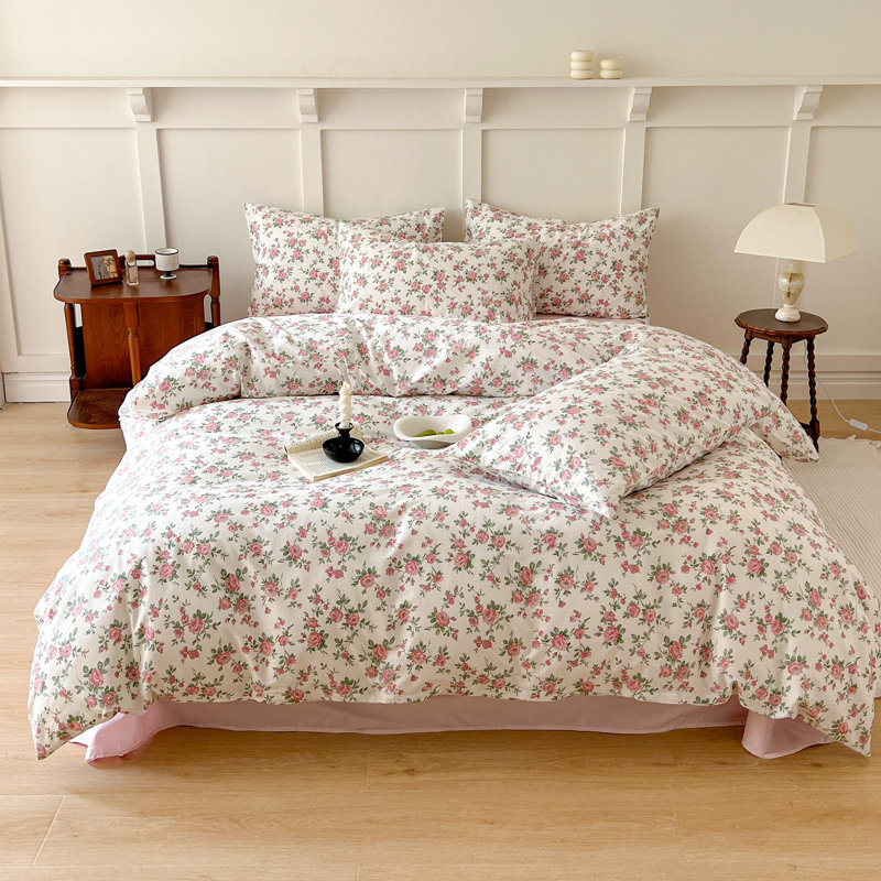 Chic 100% Cotton Flower Printed Duvet Cover Set, Queen Duvet Cover + 2 Standard Pillowcases, Floral 21