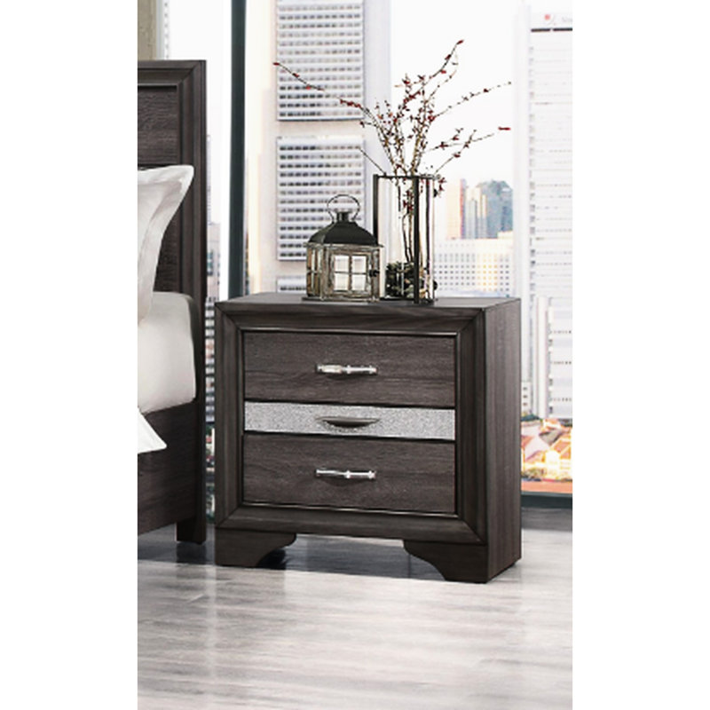 Table de chevet grise avec 3 grands tiroirs - Design moderne pour la chambre à coucher Sparkle