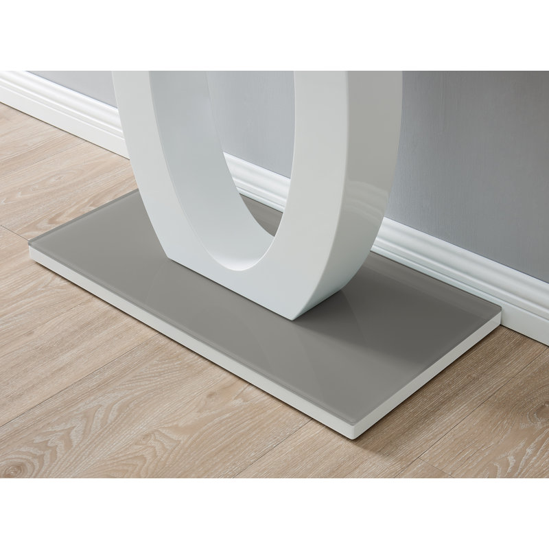 Reculver High Gloss and Glass Topped Console Table - Halo Design Hallway Table, Grey