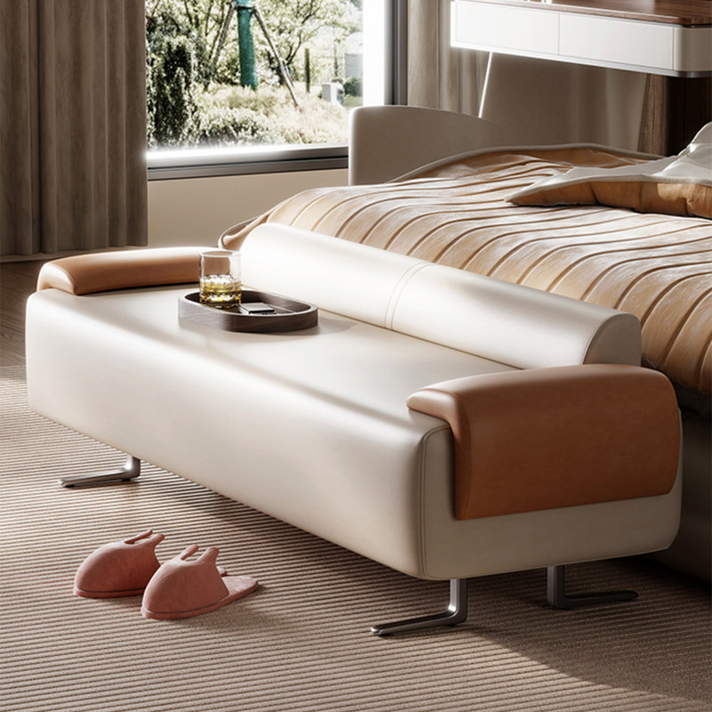 Banc de bout de lit 70,87 pouces de style italien minimaliste, Blanc laiteux
