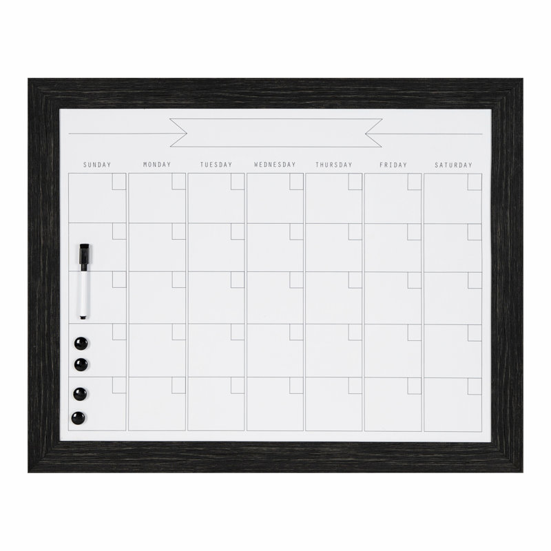 Tableau effaçable mural calendrier magnétique, H 23 po x l 29 po, Noir