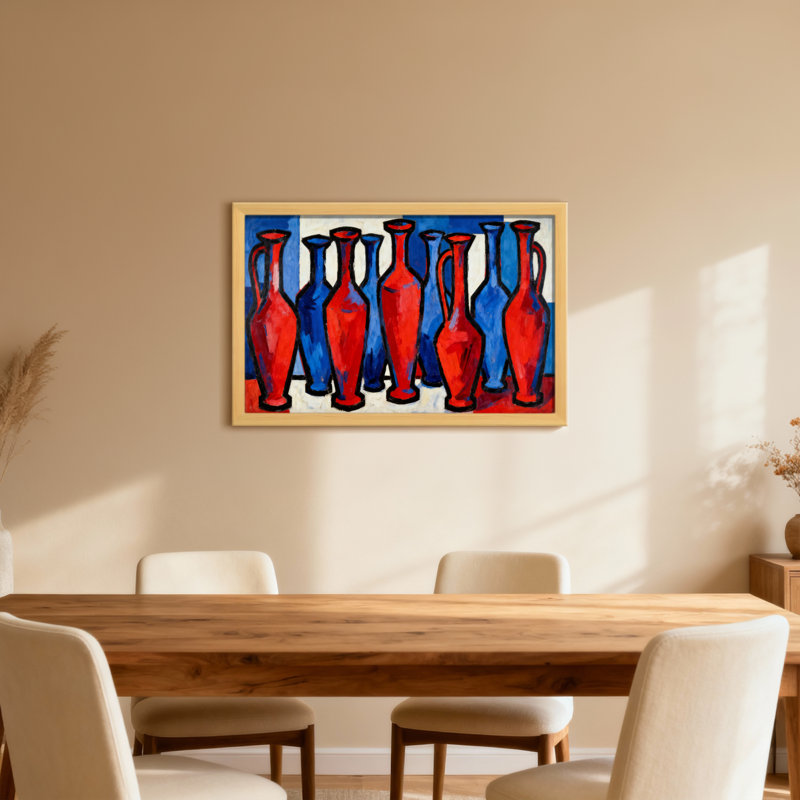 Vases rouges et bleus disposés en rangées, H 16 po x l 24 po, Toile tendue, Ne s’applique pas