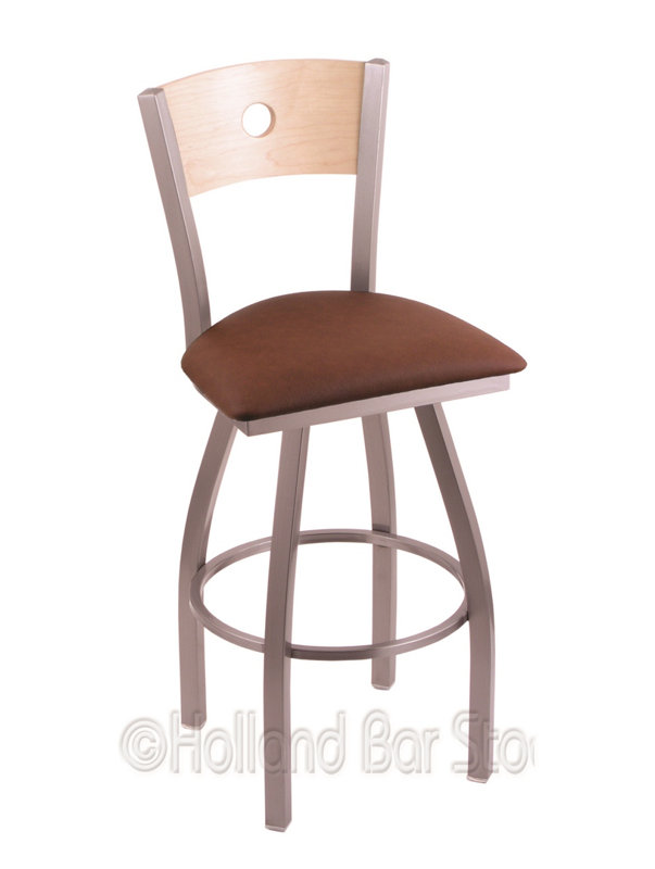Tabouret de bar pivotant de 36" Lareau, Inoxydable, Café Rein, Chêne Naturel