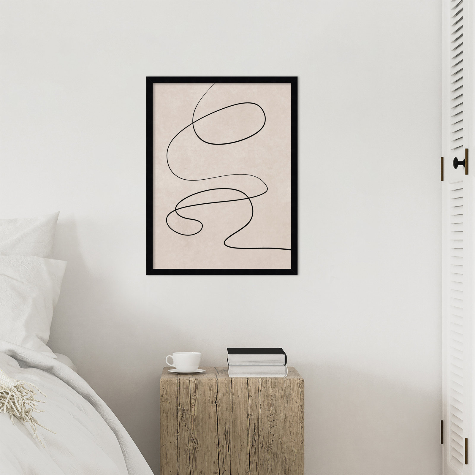 Black Line and Textured Beige Background by Little Dean Wood Framed Wall Art Print, Black, 25" H x 19" W