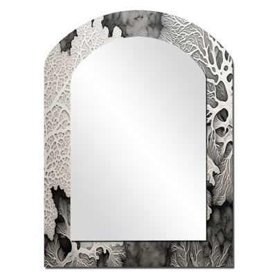 Abstrait corail noir et blanc abstrait - miroir mural décoratif Corals Arch, miroir asymétrique gris, impression sur métal