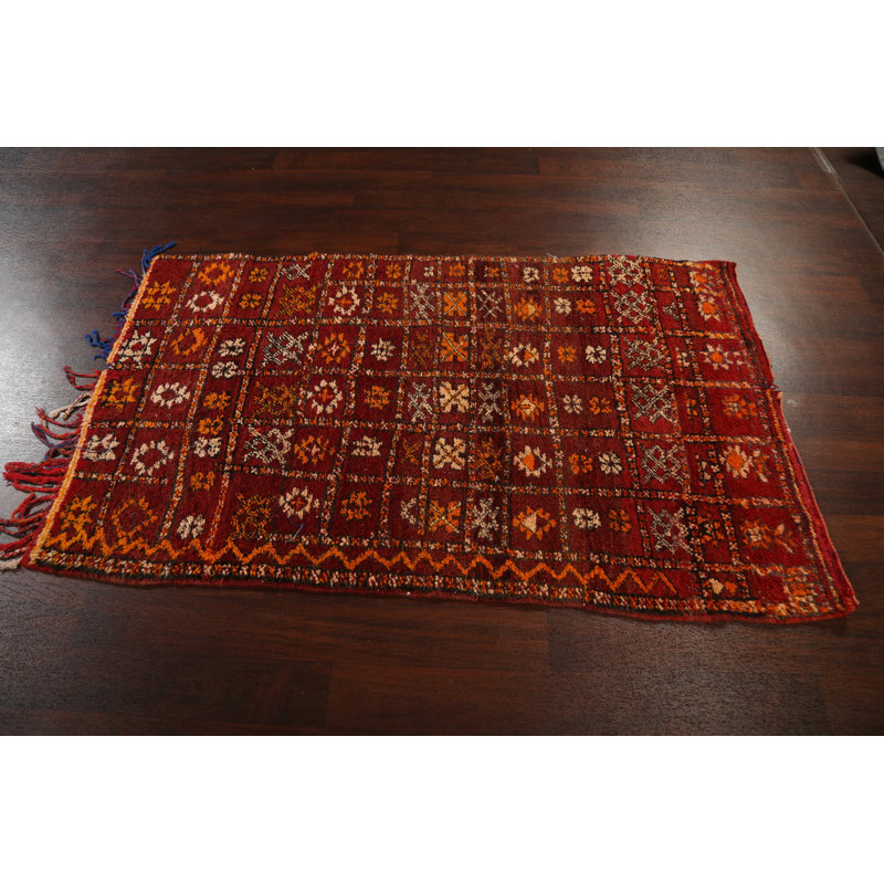 Tapis rouge noué à la main de conception unique 3 pi 7 po x 6 pi