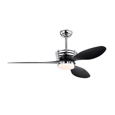 Ventilateur de plafond moderne de 52 po avec lumière, 3 pales ABS, moteur à courant continu et télécommande, comprend 2 tiges verticales - utilisation intérieure pour la chambre à coucher et le salon