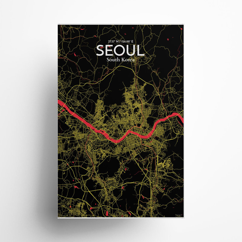 Seoul City Map In Contrast - No Frame Print, 17cm H x 11cm W x 0.05cm D