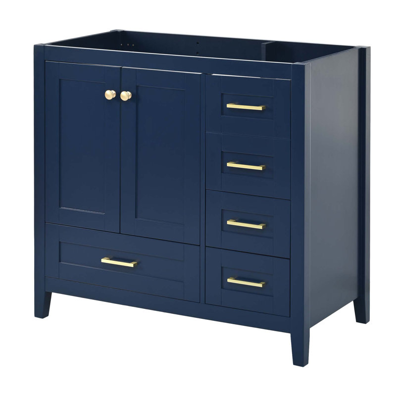 Meuble-lavabo sur pied 36 po sans lavabo 36 po, meuble-lavabo moderne en bois avec 4 tiroirs, bleu