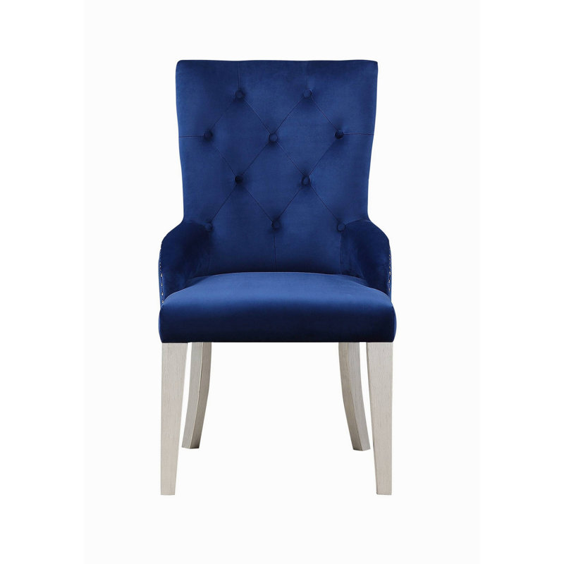Chaise d'appoint en tissu bleu Varian et finition platine antique