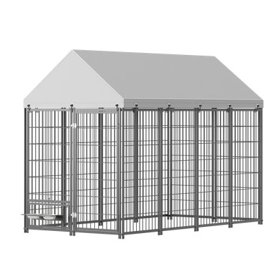 Niche pour chien d'extérieur en métal avec toit - Enclos pour animaux spacieux - L 7,94 pi x l 4,13 pi x H 5,95 pi