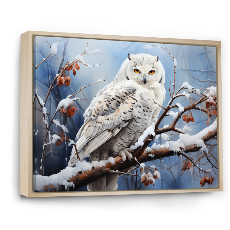 Snowy Owl Winter II - Winter Landscape, art mural, H 16 po x l 32 po x P 1 po, Cadre naturel flottant