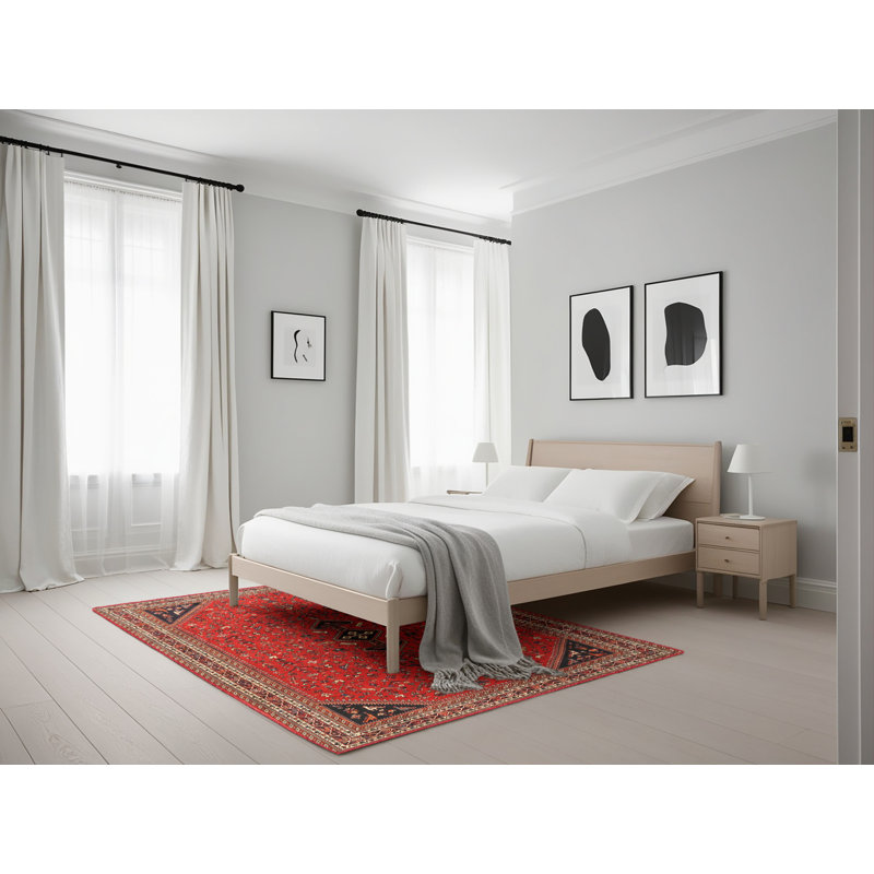 Tapis rouge/beige/noir traditionnel, Rectangle 5 pi x 7 pi