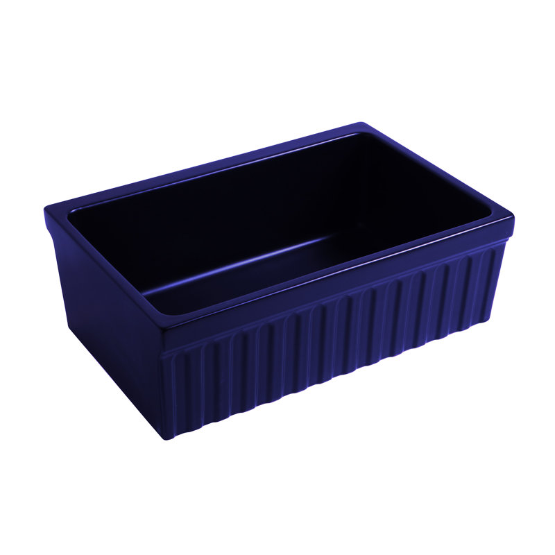 Whitehaus 30” Reversible Single Bowl Fireclay Kitchen Sink: Lip+Fluted, Lip Front Apron, Sapphire Blue