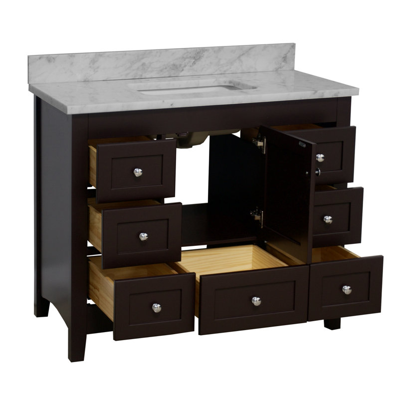 Ensemble de meuble-lavabo simple 42 po Edber, Chocolat, Marbre de Carrare