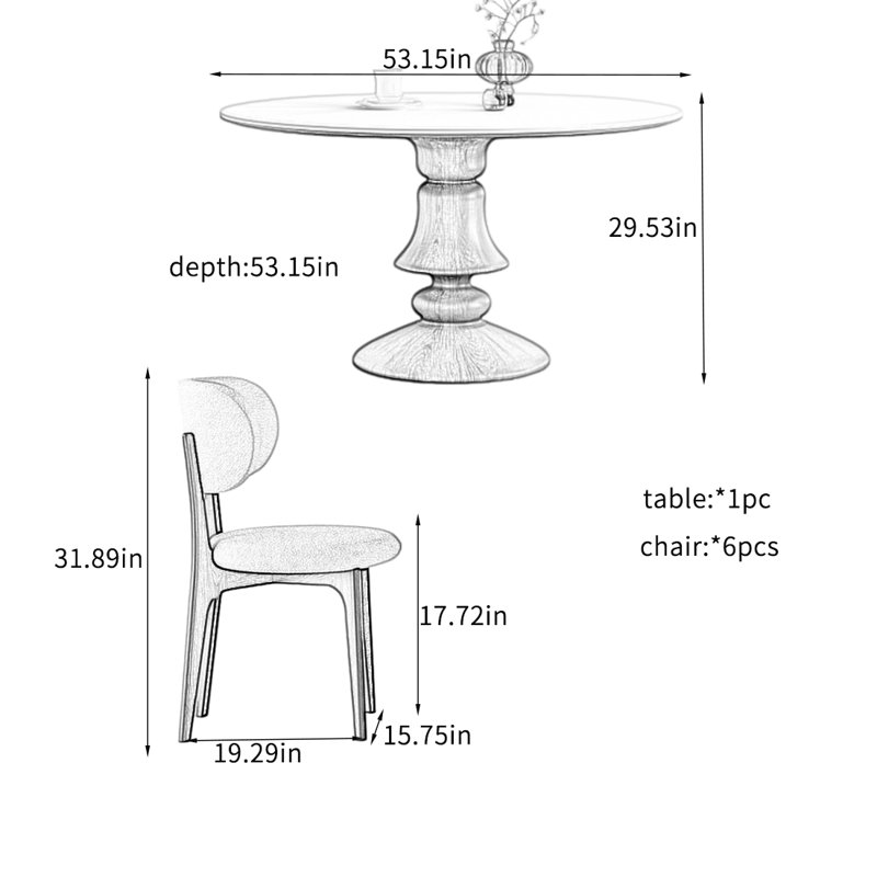 Simple Rock Plate Round Dining Table Sets., 29.53"H x 53.15"L x 53.15"W 