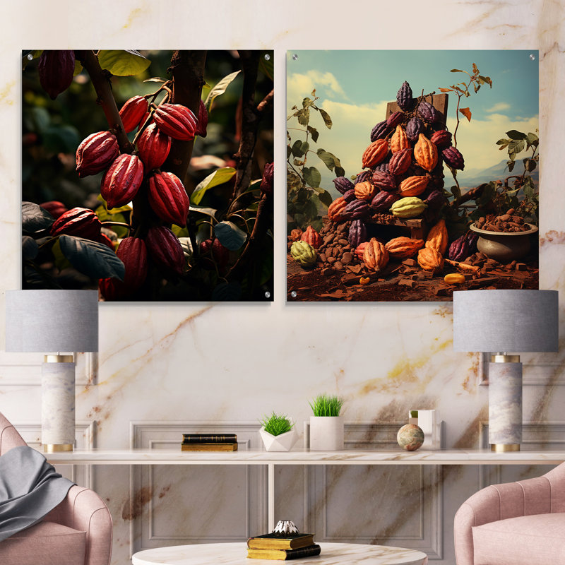 The Cacao Chronicles - Ensemble de 2 peintures murales en acrylique Cacao, H 16 po x l 33 po